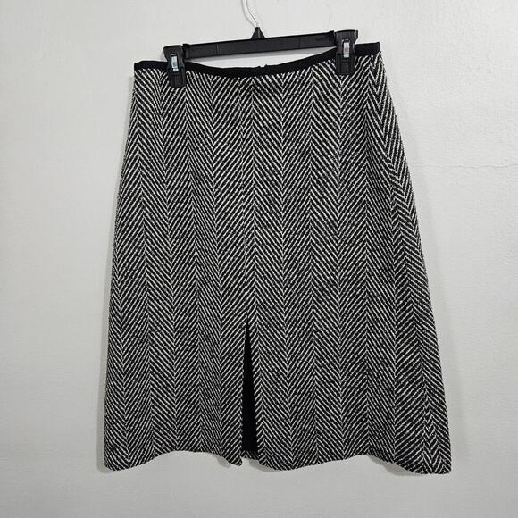 Ann Taylor Black Herringbone A Line Wool Blend Midi Skirt 8. - Picture 1 of 6